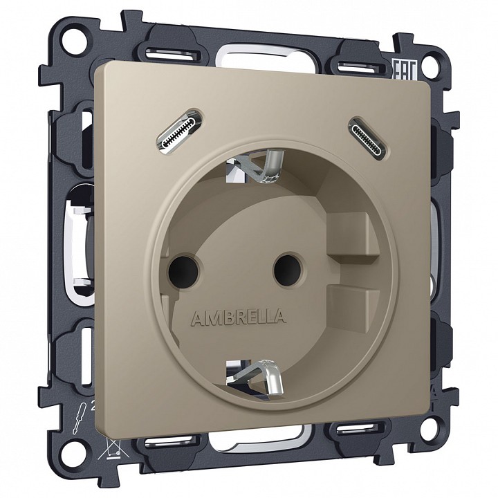 Розетка с заземлением и 2хusb type c, Без рамки ambrella volt ma ma370510