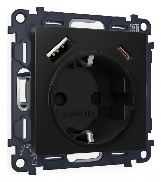 Розетка с заземлением и 2хusb type a и c, Без рамки ambrella volt quant ma810010