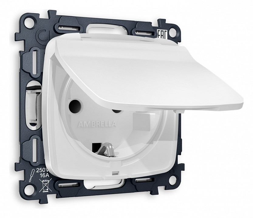 Розетка влагозащищенная с заземлением и со шторкой, Без рамки с крышкой ambrella volt quant mo128010