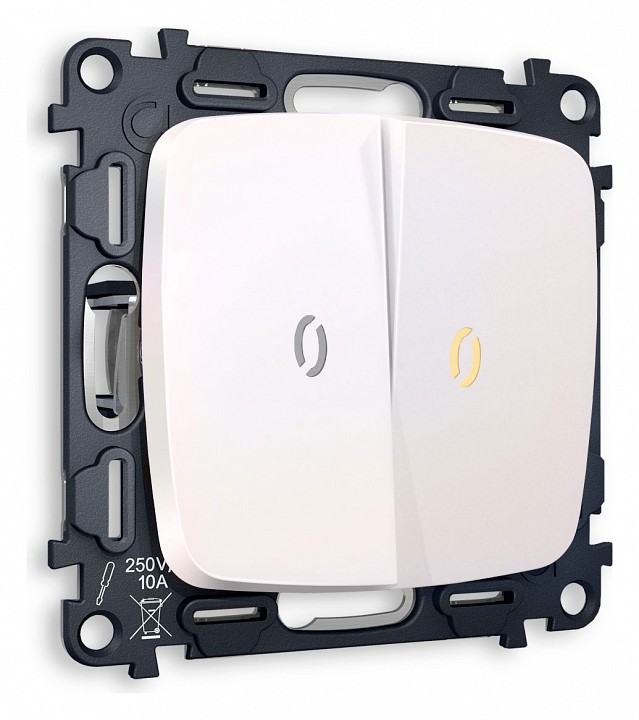 Выключатель проходной двухклавишный с подсветкой без рамки ambrella volt quant mo204030