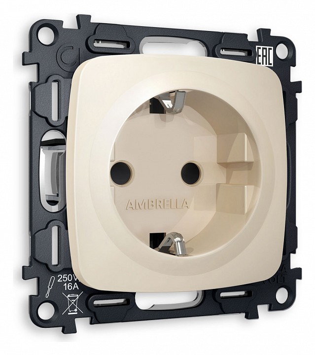 Розетка с заземлением и со шторкой, Без рамки ambrella volt quant mo327010