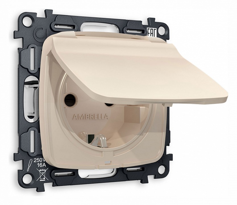 Розетка влагозащищенная с заземлением и со шторкой, Без рамки с крышкой ambrella volt quant mo328010