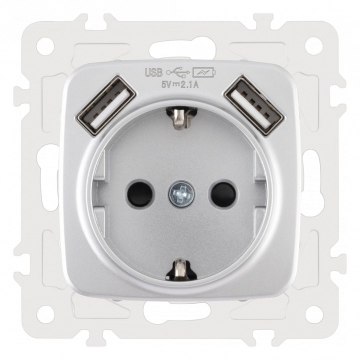 Розетка с заземлением и со шторкой и 2хusb, Без рамки arte milano am-205 205.47-1.silver