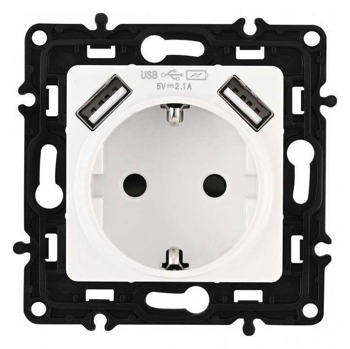 Розетка с заземлением и со шторкой и 2хusb, Без рамки arte milano am-217 217.47-1.white
