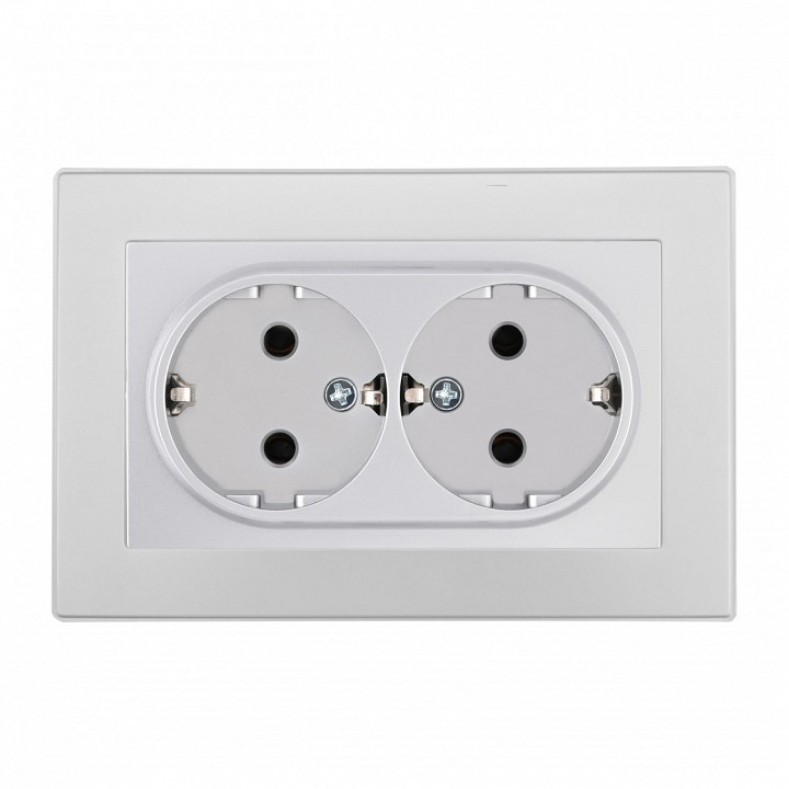 Розетка двойная с заземлением и со шторкой arte milano set06-2 set06-double-40-2 silver