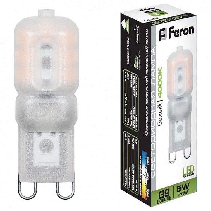 Лампа светодиодная feron lb-430 g9 5вт 4000k 25637