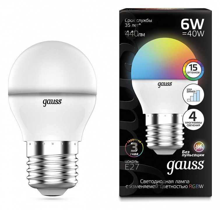 Лампа светодиодная gauss  e27 6вт 3000k 105102406