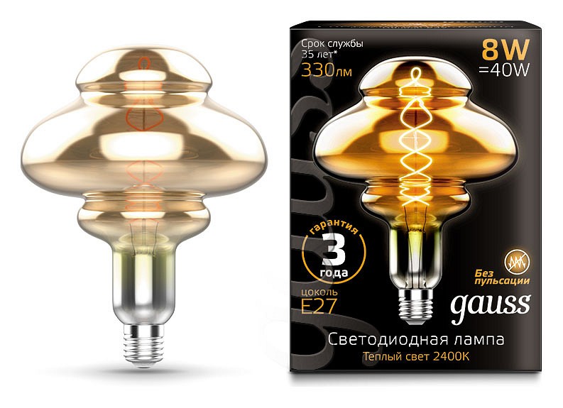 Лампа светодиодная gauss loft led vintage filament flexible e27 8вт 2400k 162802008