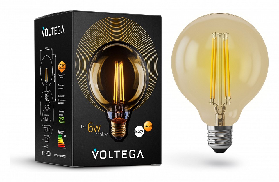 Лампа светодиодная voltega globe e27 6вт 2800k 7084