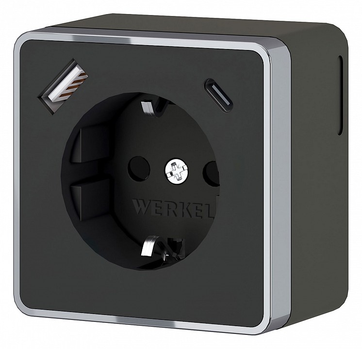 Розетка с заземлением и со шторками и usb werkel gallant (черный хром) w5071735