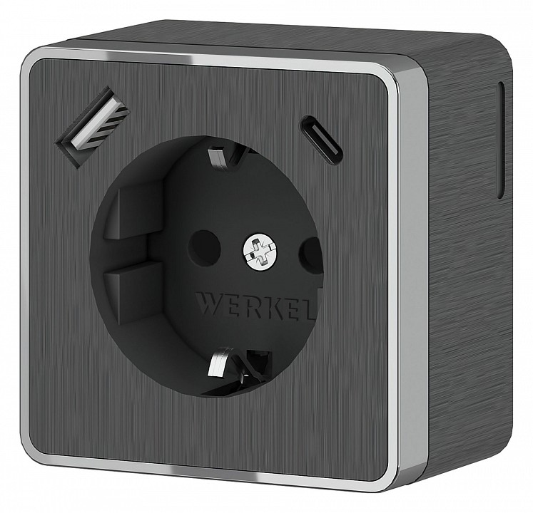 Розетка с заземлением и со шторками и usb werkel gallant (графит рифленый) w5071704
