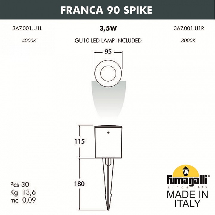 Наземный низкий светильник fumagalli franca 90 3a7.001.000.wxu1l