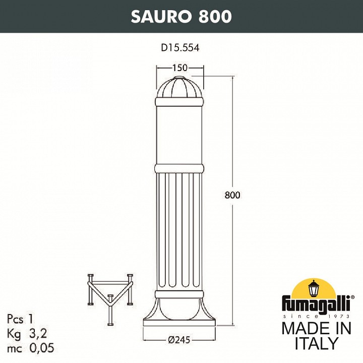Наземный низкий светильник fumagalli sauro d15.554.000.byf1r