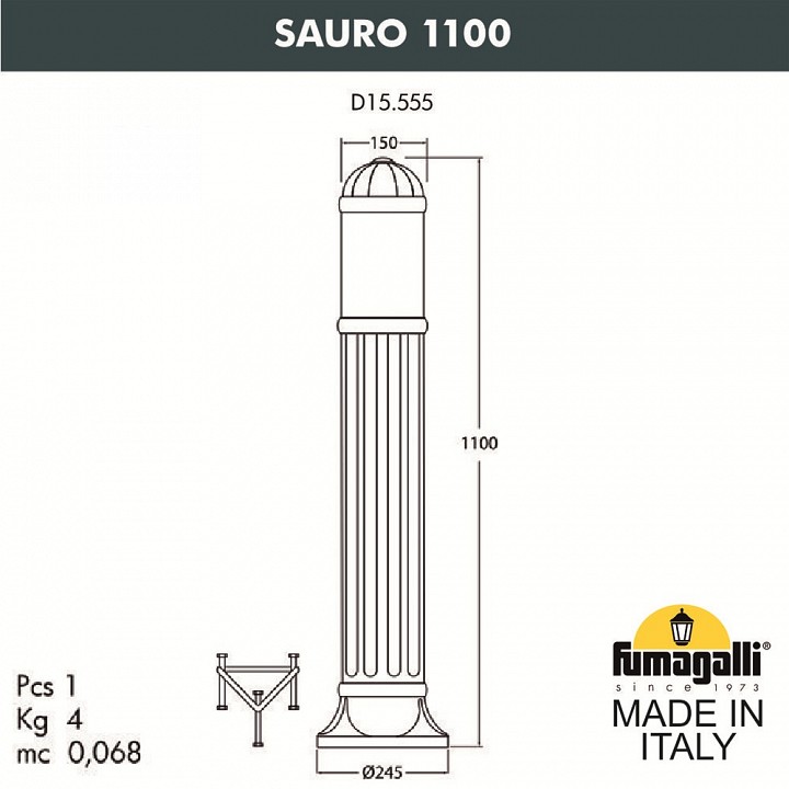 Наземный высокий светильник fumagalli sauro d15.555.000.lxf1r.fc1