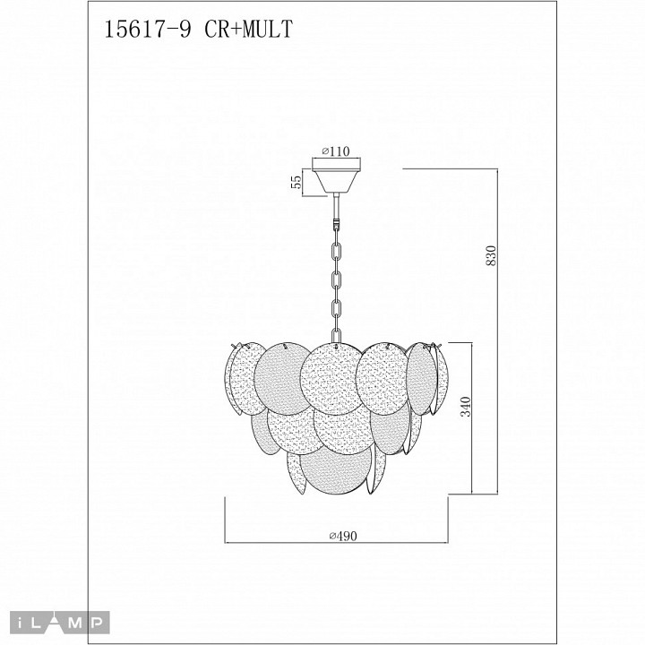 Подвесная люстра ilamp rivoli 15617-9 cr+mult
