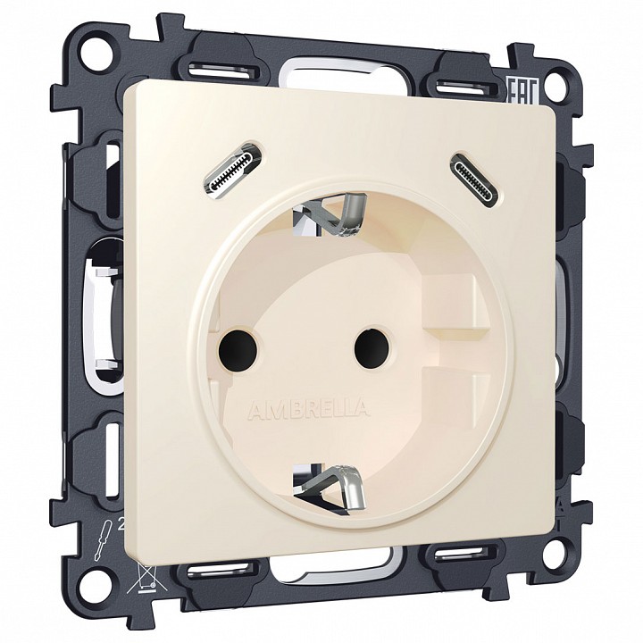 Розетка с заземлением и 2хusb type c, Без рамки ambrella volt ma ma330510