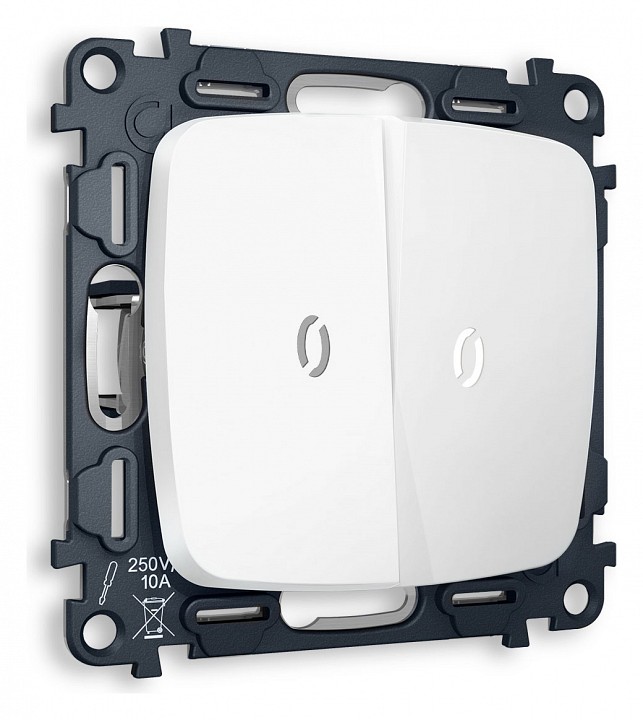 Выключатель проходной двухклавишный с подсветкой без рамки ambrella volt quant mo124035