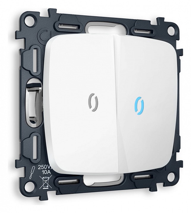 Выключатель проходной двухклавишный с подсветкой без рамки ambrella volt quant mo124040