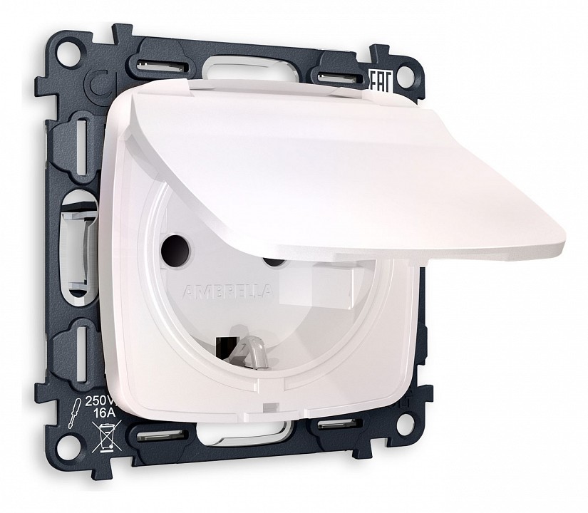 Розетка влагозащищенная с заземлением и со шторкой, Без рамки с крышкой ambrella volt quant mo208010