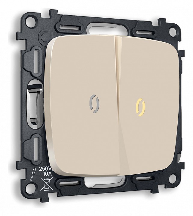 Выключатель проходной двухклавишный с подсветкой без рамки ambrella volt quant mo324030