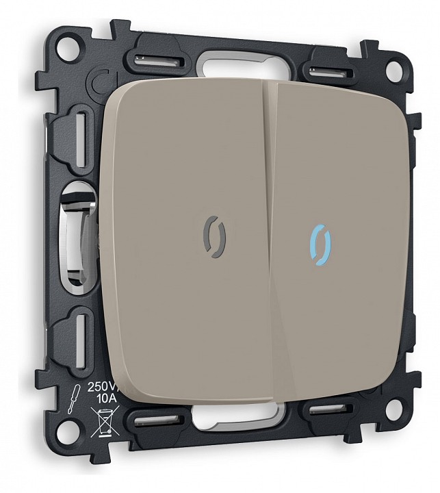 Выключатель двухклавишный с подсветкой без рамки ambrella volt quant mo364020