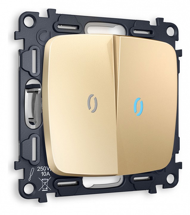 Выключатель двухклавишный с подсветкой без рамки ambrella volt quant mo604020