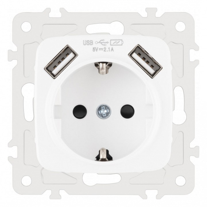 Розетка с заземлением и со шторкой и 2хusb, Без рамки arte milano am-205 205.47-1.white