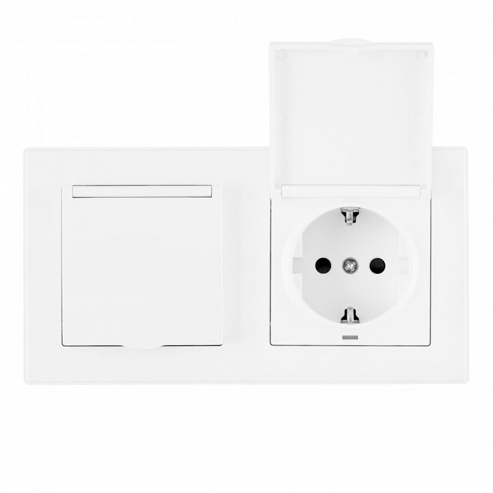 Розетка влагозащищенная с заземлением и со шторкой с крышкой arte milano set06-2 set06-2-41-1x2 white
