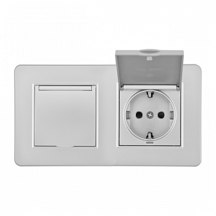 Розетка с заземлением и шторкой, С крышкой arte milano set16-2 set16-2-41-1x2 silver