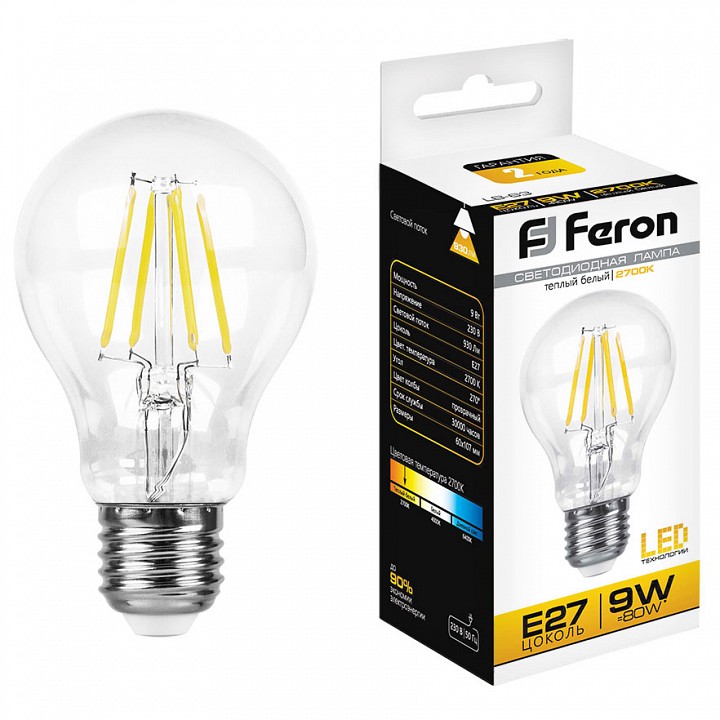 Лампа светодиодная feron lb-63 e27 9вт 2700k 25631