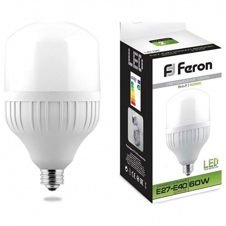 Лампа светодиодная feron saffit lb-65 e27-e40 60вт 4000k 25821