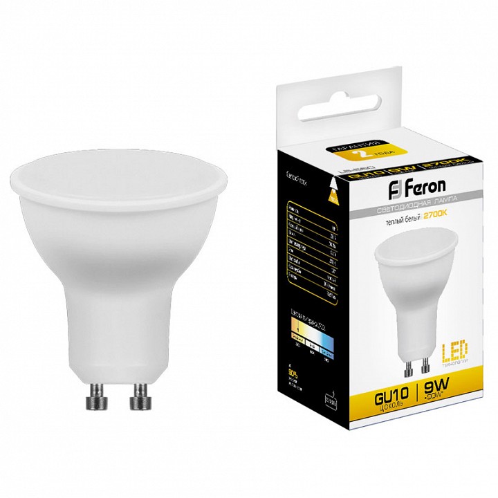 Лампа светодиодная feron lb-560 gu10 9вт 2700k 25842