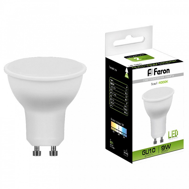 Лампа светодиодная feron lb-560 gu10 9вт 4000k 25843