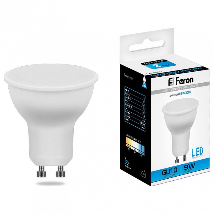 Лампа светодиодная feron saffit lb-560 gu10 9вт 6400k 25844