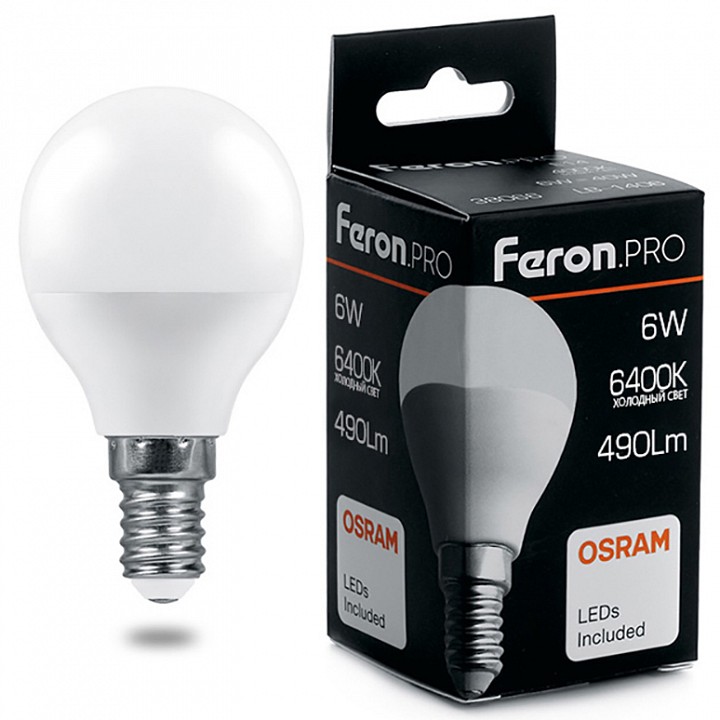 Лампа светодиодная feron lb-1406 e14 6вт 6400k 38067