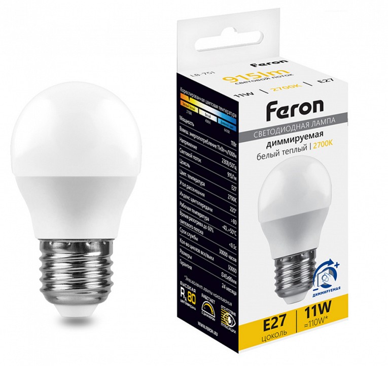 Лампа светодиодная feron lb-751 e27 11вт 2700k 51058