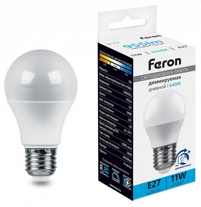 Лампа светодиодная feron lb-751 e27 11вт 6400k 51060
