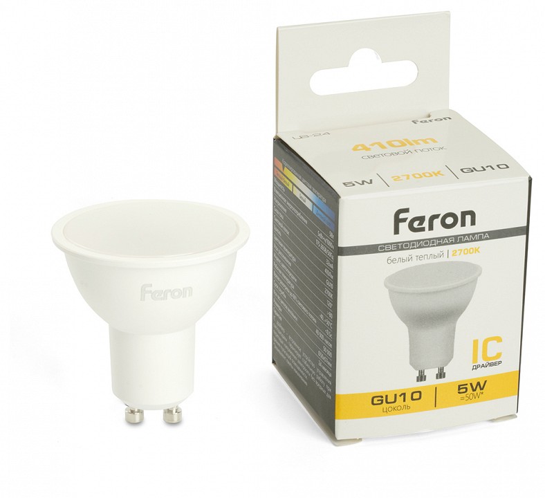 Лампа светодиодная feron lb-24 gu10 5вт 2700k 51215