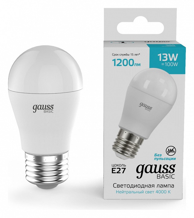 Лампа светодиодная gauss basic e27 13вт 4000k 10502232