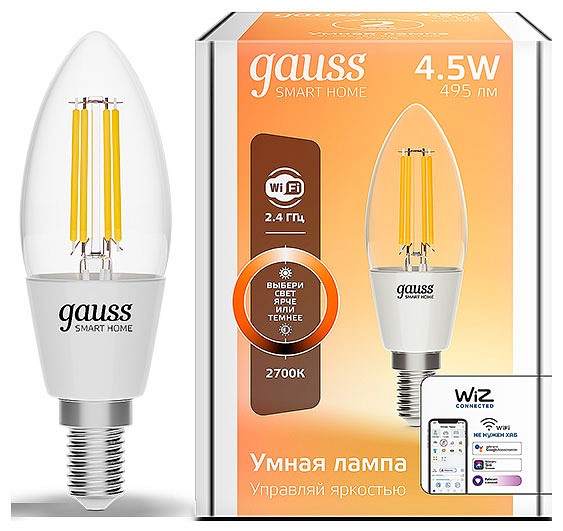 Лампа светодиодная с управлением через wi-fi gauss smart home e14 4.5вт 2700k 1230112
