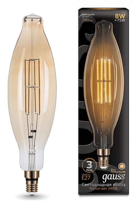 Лампа светодиодная gauss led vintage filament e27 6вт 2400k 155802008