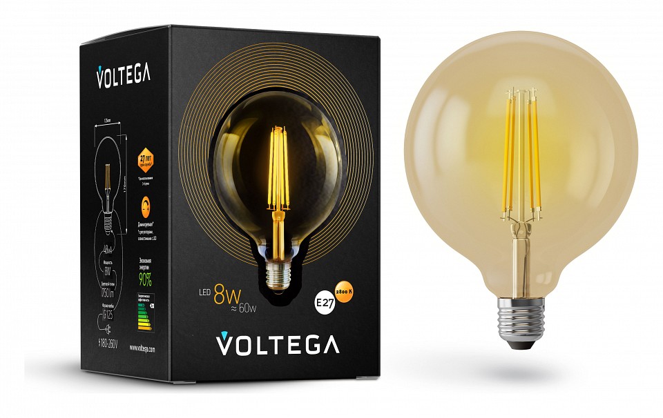 Лампа светодиодная voltega globe e27 8вт 2800k 6838