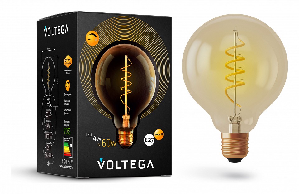 Лампа светодиодная voltega globe e27 4вт 2000k 7076