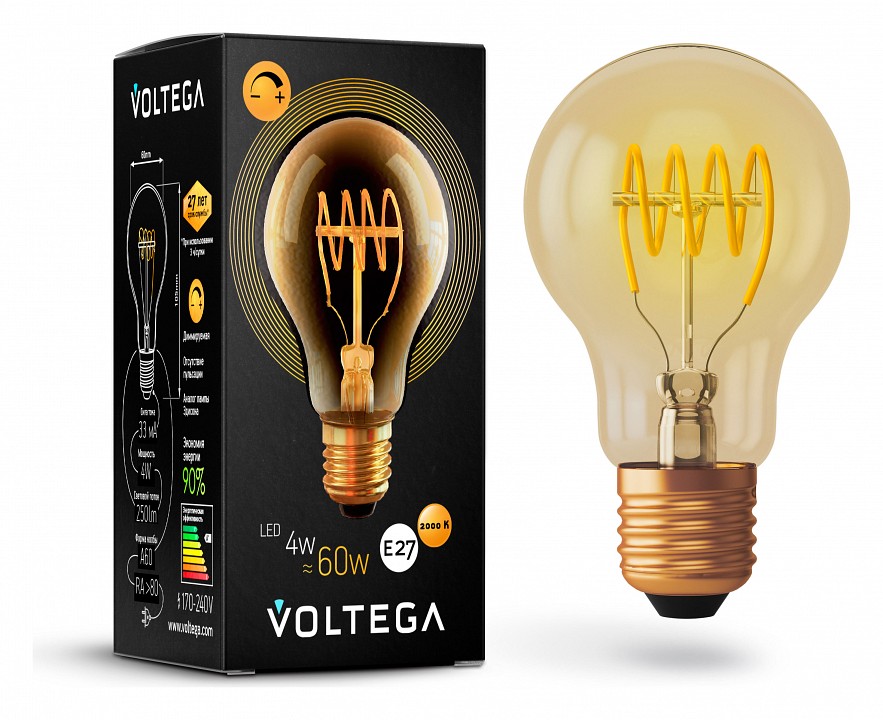 Лампа светодиодная voltega general purpose bulb e27 4вт 2000k 7078