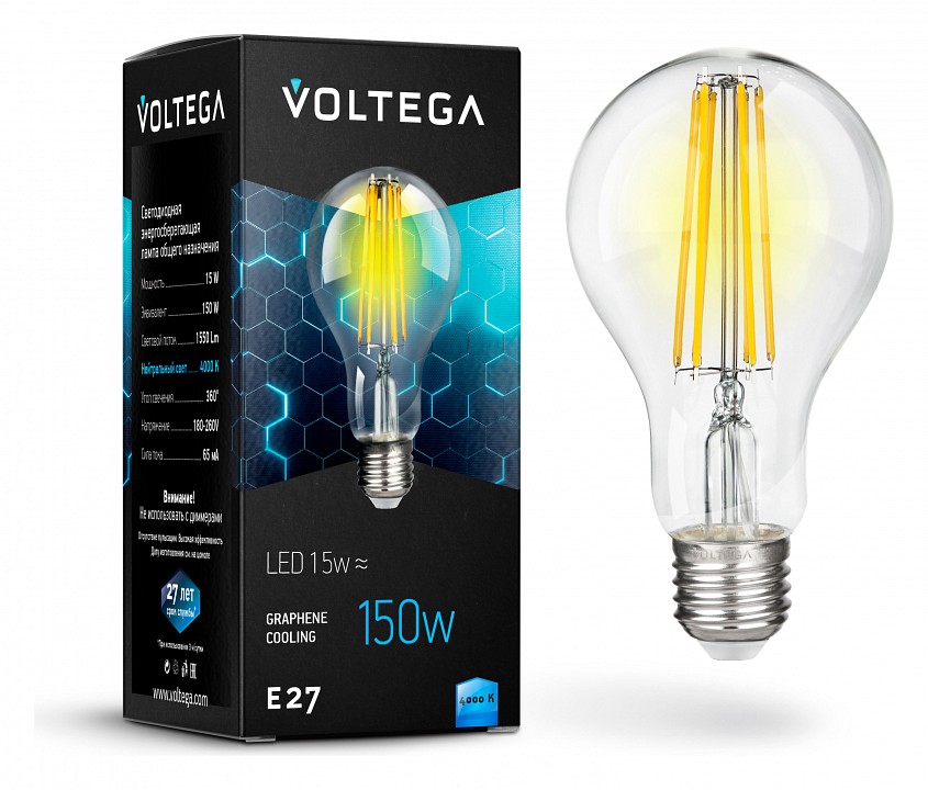 Лампа светодиодная voltega general purpose bulb e27 15вт 4000k 7103
