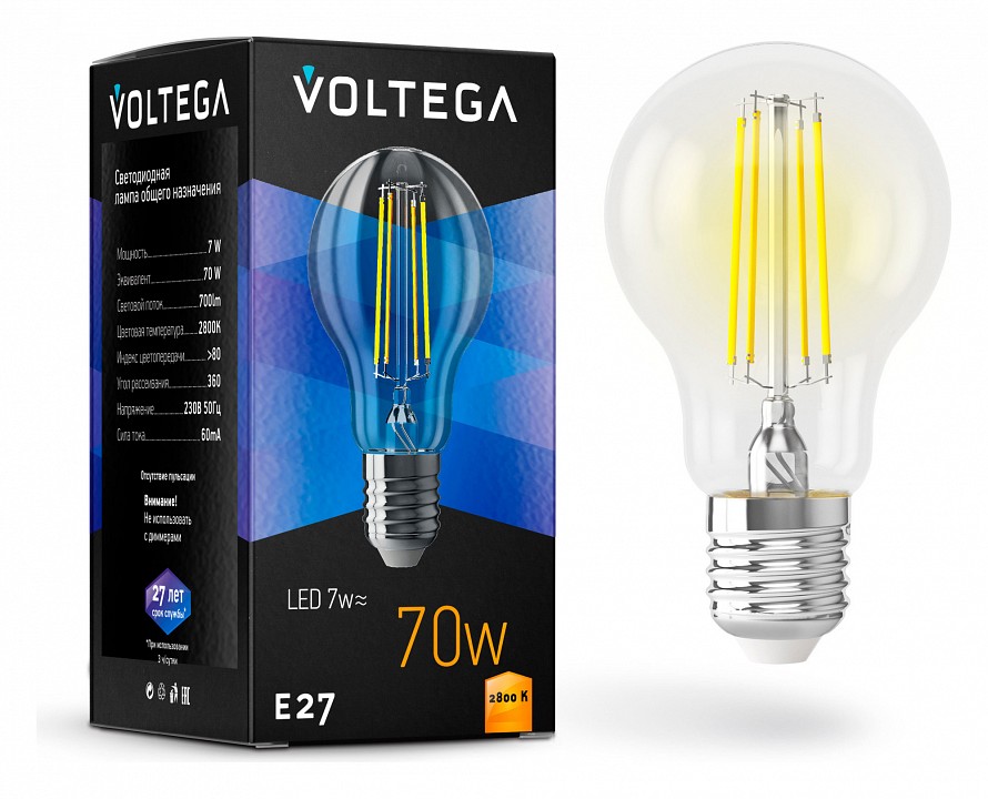 Лампа светодиодная voltega general purpose bulb e27 7w e27 7вт 2800k 7140