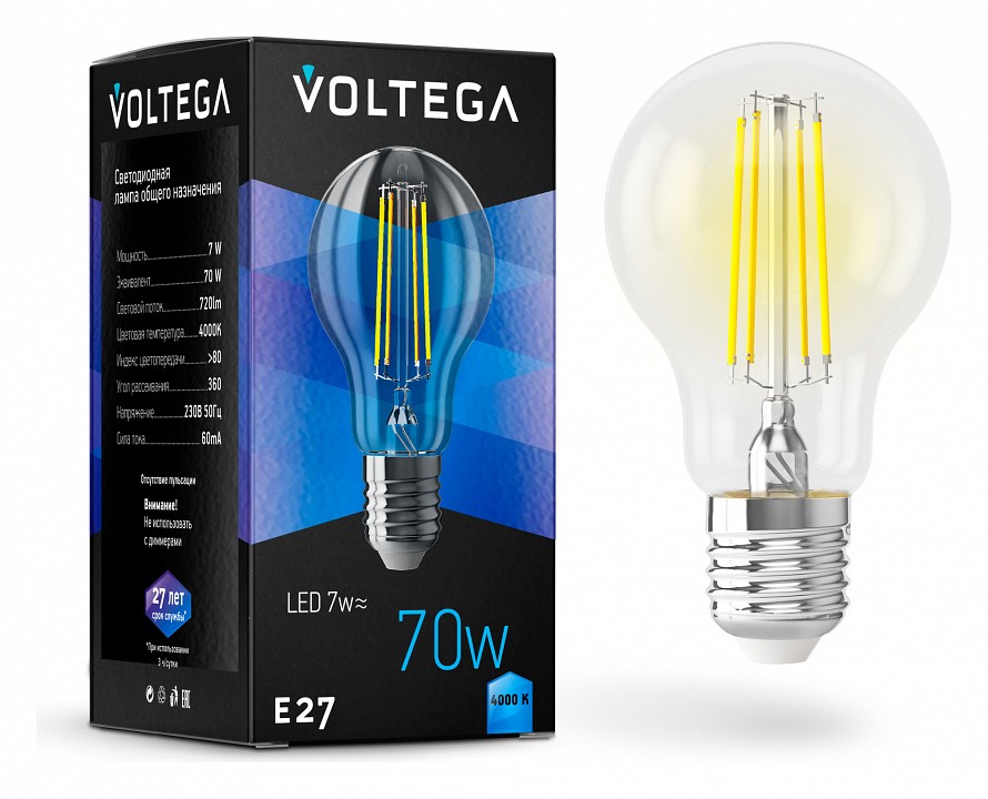 Лампа светодиодная voltega general purpose bulb e27 7w e27 7вт 4000k 7141