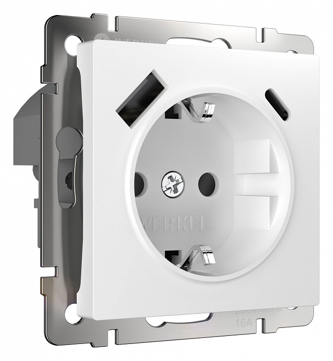 Розетка с заземлением и со шторками и usb, Без рамки werkel белый w1171701