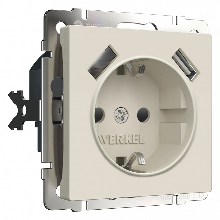Розетка с заземлением и со шторками и 2хusb, Без рамки werkel айвори матовый w1171562