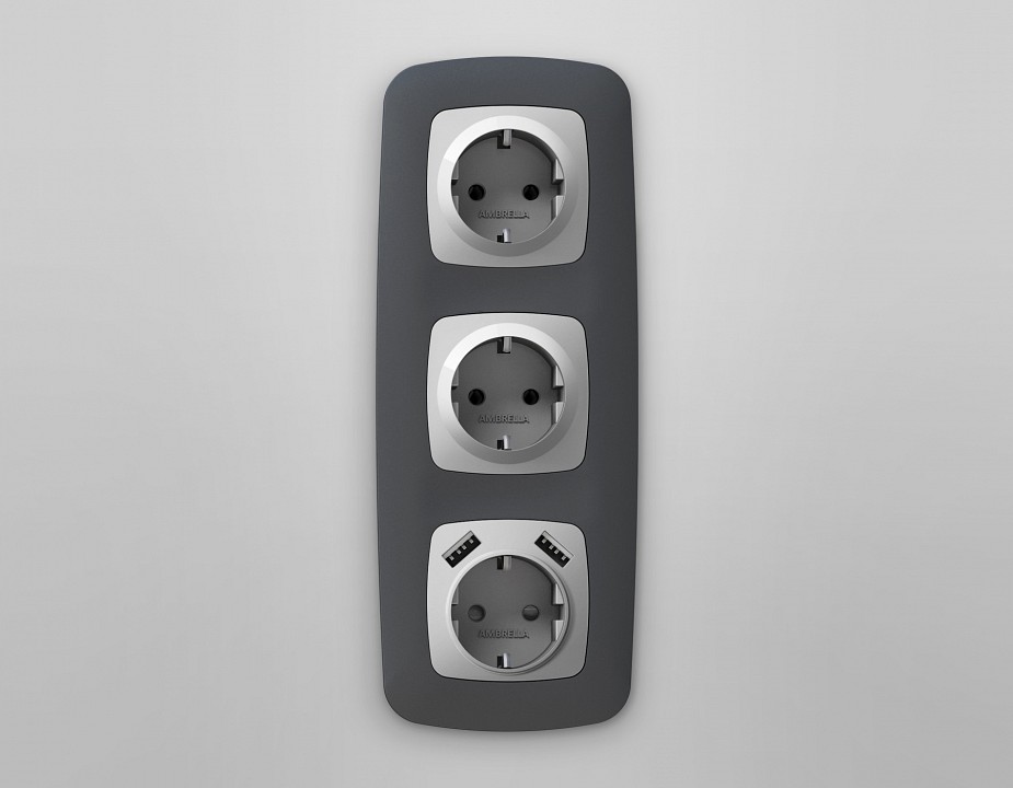 Накладка для розетки с заземлением и со шторками и 2хusb type a ambrella volt quant op4090